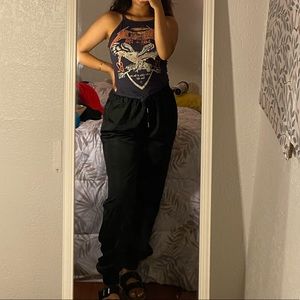 ( Windbreaker material ) black joggers